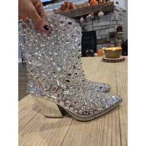 Azalea Wang Women's Gemmy Silver Embellished Western Ankle Boots Size 10